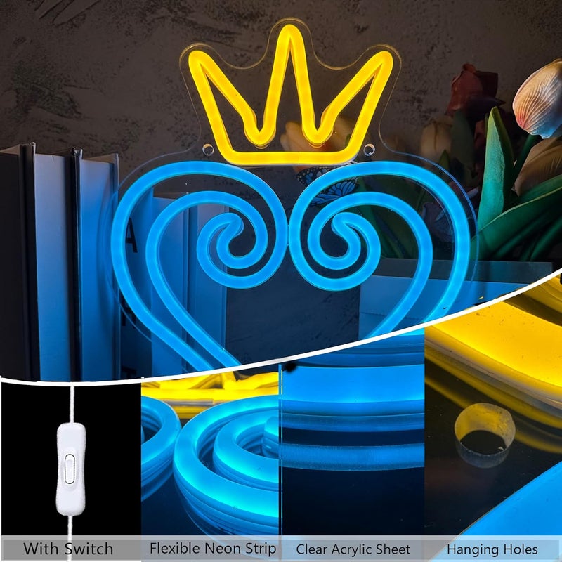 Manimo LED Kingdom and Hearts Neon Signs for Wall Decor, Anime Neon Sign, Neon Game Room Setup, USB Powered for Man Cave Game Home Party Bedroom Room Teenager Gamer Birthday Gifts(9.8 * 13in) - Image 2